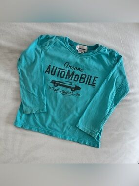Arsene et les Pipelettes Boys 3A/3T Long Sleeve Automobile Shirt Teal